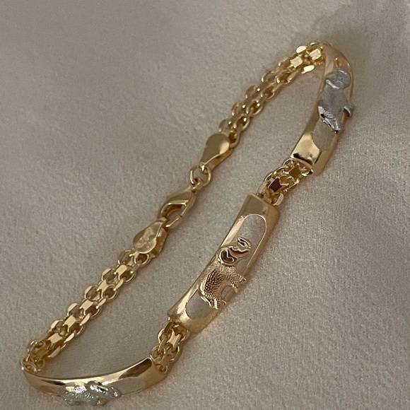 18k Gold Filled Two Tone Filigree Elephants Bracelet - Picture 2 of 7